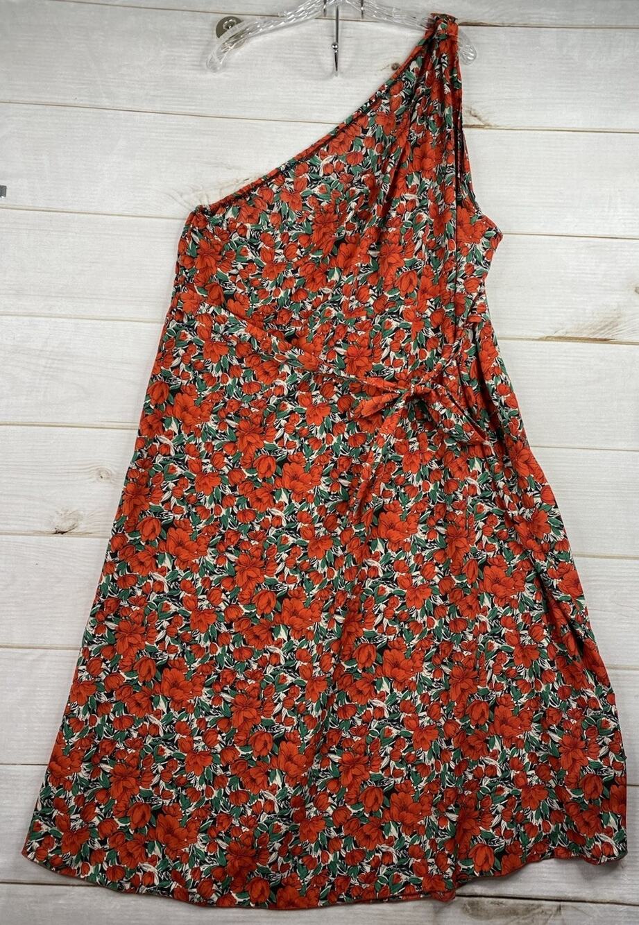 Shein One Shoulder Dress Womens 4XL Red Floral Boho Ruffle Slit Lightweight Fun